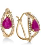 Certified Ruby (1-3/8 Ct. T.w.) & Diamond (1/4 Ct. T.w.) Hoop Earrings In 14k Gold