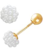 Imitation Pearl Cluster & Gold Ball Front & Back Earrings In 14k Gold