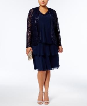 Sl Fashions Plus Size Tiered Dress And Sequined Lace Jacket
