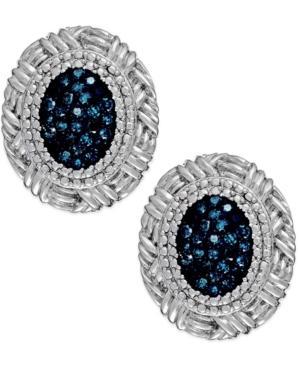 Blue Diamond Oval Stud Earrings In Sterling Silver (1/4 Ct. T.w.)