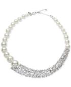 Carolee Silver-tone Crystal & Imitation Pearl Collar Necklace