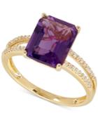 Amethyst (2-9/10 Ct. T.w.) And Diamond (1/10 Ct. T.w.) Split Shank Ring In 14k Gold (also Available In London Blue Topaz)