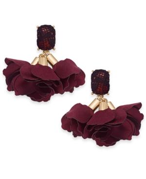 I.n.c. Gold-tone Mesh-covered Stone & Fabric Flower Drop Earrings, Created For Macy's