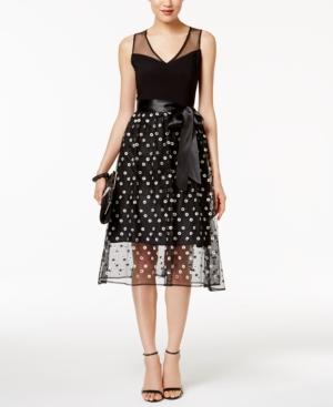 Sl Fashions Floral-print Mesh A-line Dress