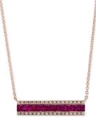 Effy Ruby (1-1/4 Ct. T.w.) & Diamond (1/8 Ct. T.w.) Horizontal Bar 18 Pendant Necklace In 14k Rose Gold