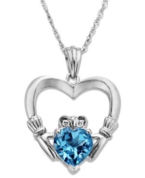Sterling Silver Necklace, Blue Topaz (1-5/8 Ct. T.w.) And Diamond Accent Claddagh Pendant