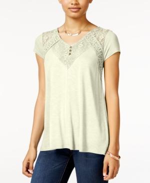 Hippie Rose Juniors' Lace-trim Henley Top