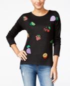 Oh! Mg Juniors' Fruit Sequined Patch Sweater