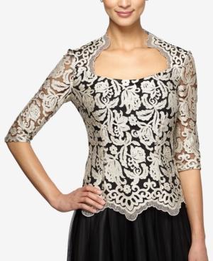Alex Evenings 3/4-sleeve Embroidered Top