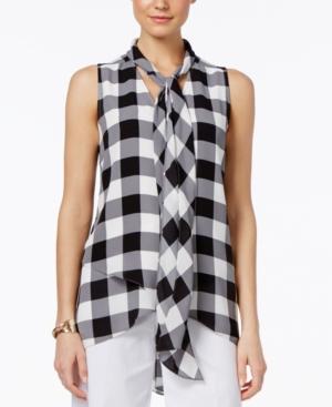 Alfani Petite Gingham Tie-front Blouse, Only At Macy's