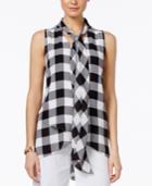 Alfani Petite Gingham Tie-front Blouse, Only At Macy's
