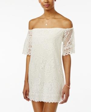 City Studios Juniors' Lace Off-the-shoulder Dress