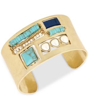 Lucky Brand Gold-tone Stone, Thread And Bead Cuff Bracelet