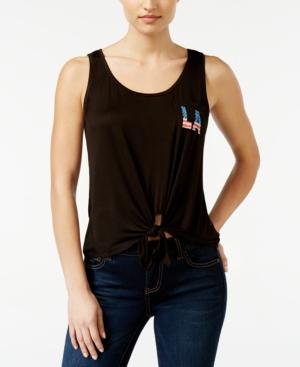 Pretty Rebellious Juniors' La Graphic Tie-front Tank