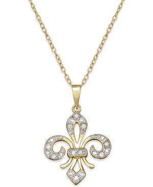 Diamond Two-tone Fleur De Lis Pendant Necklace (1/10 Ct. T.w.) In 18k Gold-plated Sterling Silver With Sterling Silver Accents