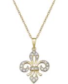 Diamond Two-tone Fleur De Lis Pendant Necklace (1/10 Ct. T.w.) In 18k Gold-plated Sterling Silver With Sterling Silver Accents