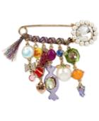 Betsey Johnson Gold-tone Multi-charm Safety Pin Brooch