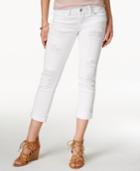Dollhouse Juniors' Ripped Cuffed Cropped White Jeans