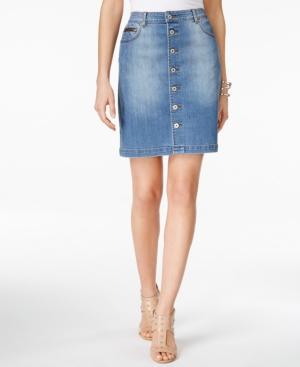 Inc International Concepts Button-front Indigo Wash A-line Denim Skirt, Only At Macy's