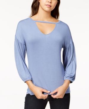 Ultra Flirt Juniors' Keyhole Bubble-sleeve Top