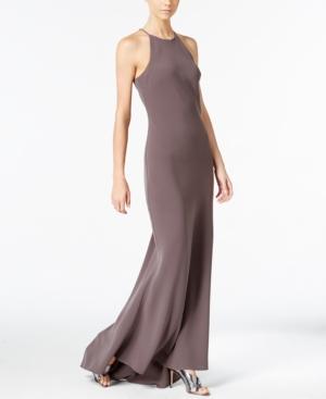 Calvin Klein Crepe High-low Halter Gown