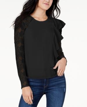 Guess Juniors' Tanika Lace-sleeve Ruffled Top