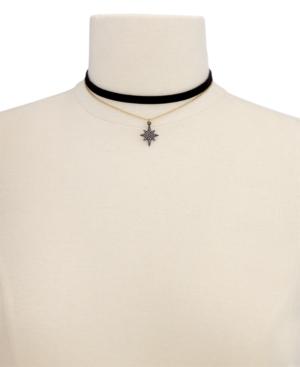 Inc International Concepts Two-tone Pave Star Chain & Black Velvet Choker Necklace, Created For Macy's