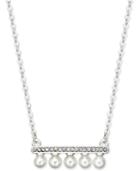 Inc International Concepts Silver-tone Pave And Imitation Pearl Bar Necklace, Created For Macy's