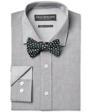 Nick Graham Fitted Solid Charcoal Chambray Dress Shirt And Blue Floral Pre-tied Bow Tie