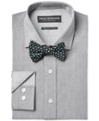 Nick Graham Fitted Solid Charcoal Chambray Dress Shirt And Blue Floral Pre-tied Bow Tie