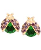 Betsey Johnson Gold-tone Green Ladybug Stud Earrings