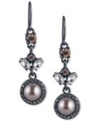 Carolee Hematite-tone Crystal & Gray Imitation Pearl Drop Earrings