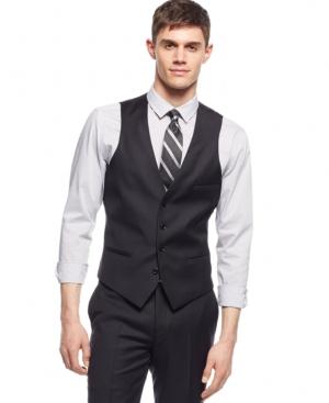 Bar Iii Black Solid Extra-slim-fit Vest