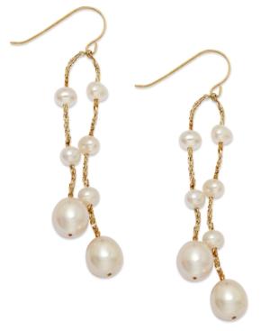 Cultured Freshwater Pearl Thread Earrings In 14k Gold-plated Over Silver