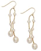 Cultured Freshwater Pearl Thread Earrings In 14k Gold-plated Over Silver