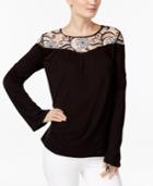 Inc International Concepts Embellished Lace-yoke Top, Only At Macy's