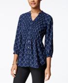 Charter Club Petite Anchor-print Pintucked Shirt, Only At Macy's