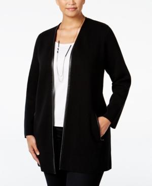 Charter Club Petite Faux Leather-trim Cardigan, Only At Macy's