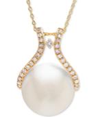 Honora Style Cultured White Ming Pearl (13mm) & Diamond (1/5 Ct. T.w.) Pendant Necklace In 14k Gold