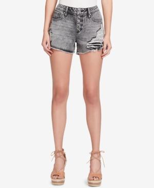 Jessica Simpson Juniors' Ranger Cotton Ripped High-waist Denim Shorts