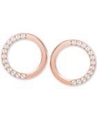 Swarovski Rose Gold-tone Crystal Pave Open Circle Stud Earrings