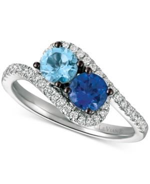 Le Vian Sea Blue Aquamarine (3/8 Ct. T.w.), Blueberry Tanzanite (1/3 Ct. T.w.) And Vanilla Diamond (1/4 Ct. T.w.) Two-stone Ring In 14k White Gold