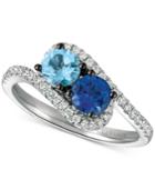 Le Vian Sea Blue Aquamarine (3/8 Ct. T.w.), Blueberry Tanzanite (1/3 Ct. T.w.) And Vanilla Diamond (1/4 Ct. T.w.) Two-stone Ring In 14k White Gold