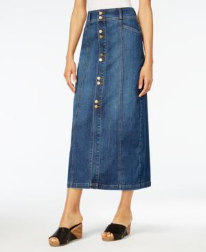 Style & Co Petite Button-front Denim Maxi Skirt, Only At Macy's