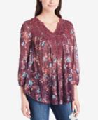 Vintage America Printed Lace-trimmed Top