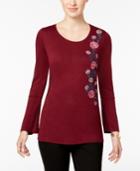 Ny Collection Bell-sleeve Embroidered Top