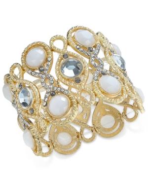 Inc International Concepts Gold-tone Filigree Stone And Crystal Stretch Bracelet, Only At Macy's