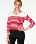 Karen Scott Three-quarter-sleeve Striped Top, Only At Macy's