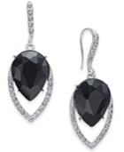 I.n.c. Silver-tone Black Crystal Halo Drop Earrings, Created For Macy's