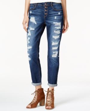 Black Daisy Juniors' Ripped Relaxed Fit Girlfriend Jeans